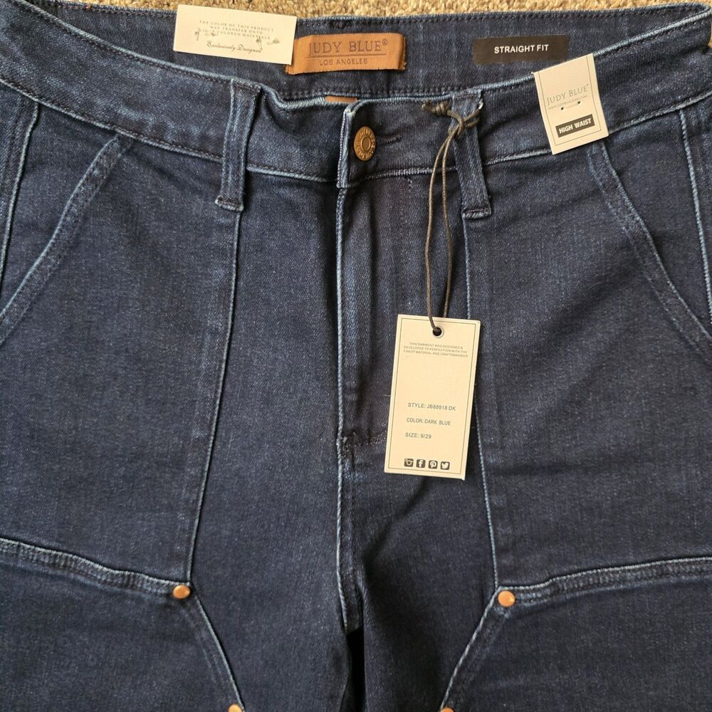 NWT Judy Blue Jeans Size 29 Dark Denim Utility Knee Patch High Rise - Picture 8 of 12